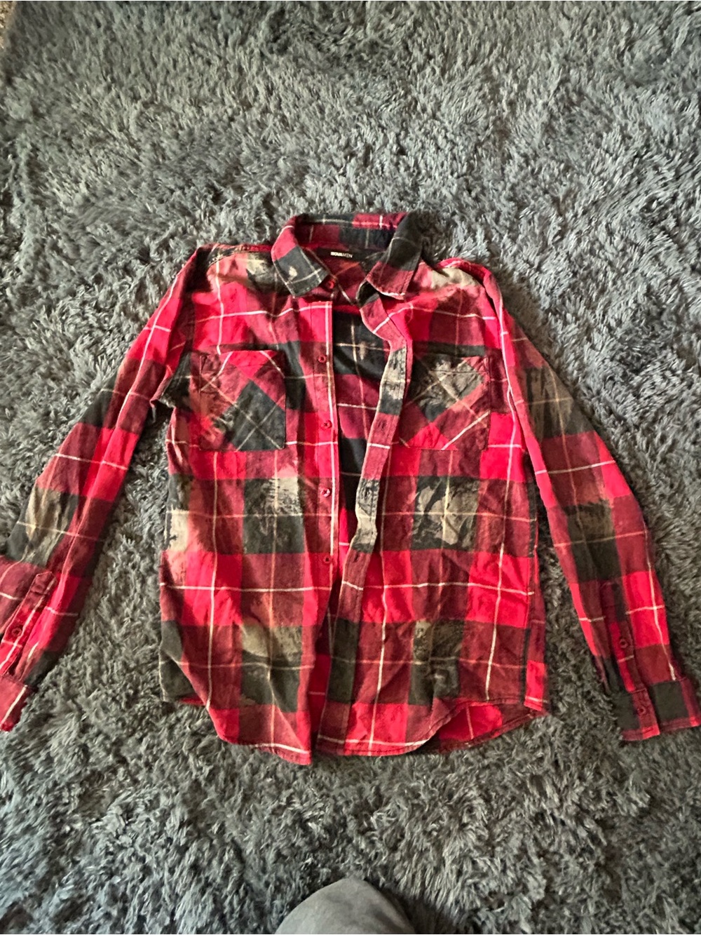 Fashion Nova Red and Black Plaid Button-Up Shirt